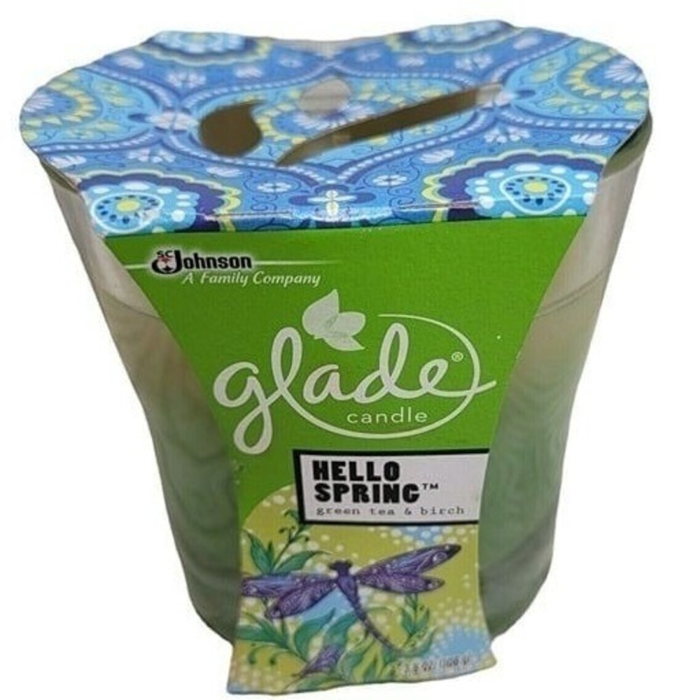 Glade Candle Hello Spring 3.8 oz Green Tea and Birch Scented Glass Jar 2015